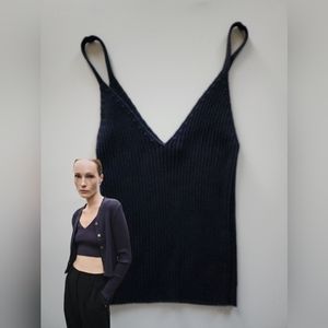 Sisley Navy Sweater Cropped Ribbed Knit Tank Cami Singlet M Italy